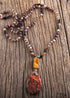 Boho Necklace, RH Agated Crystal Blue Oval Natural Stone